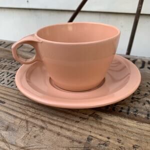 Vintage Texas Ware pink melmac cup and saucer